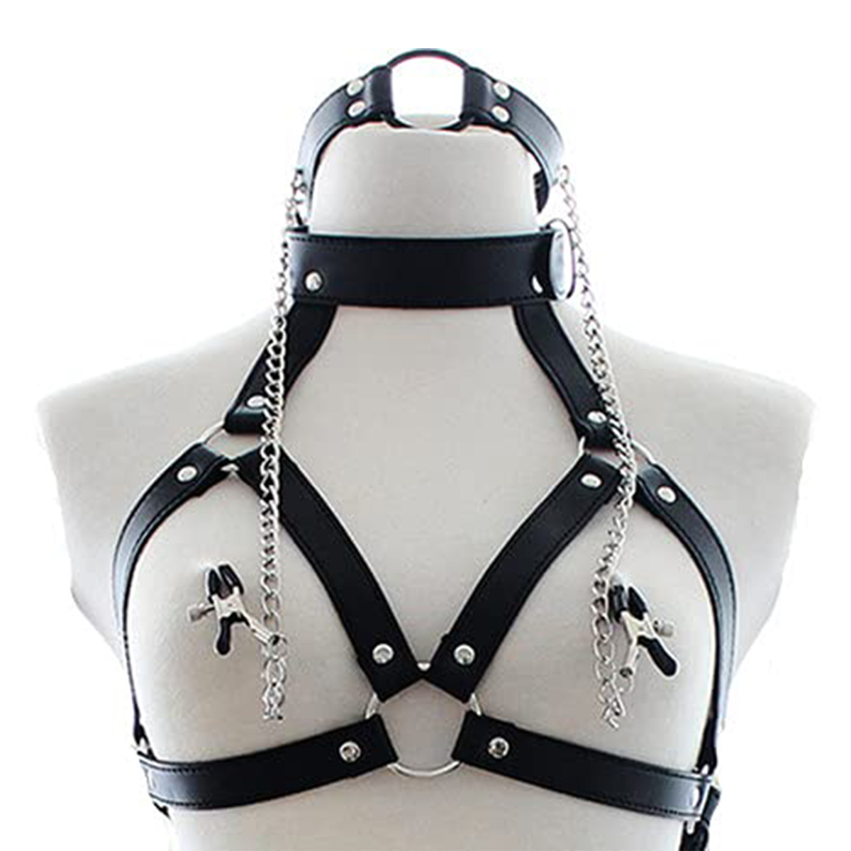 Leatherwork Clamp - Gargantilla Bondage de cuero PU con