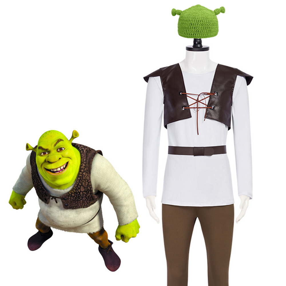 Leather Work Vest - Disfraces de Cosplay Shrek, sombrero verde,
