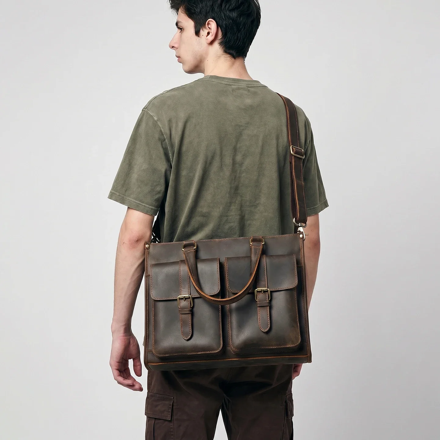 Vintage Leatherwork - Maletín de Cuero Genuino Vintage para
