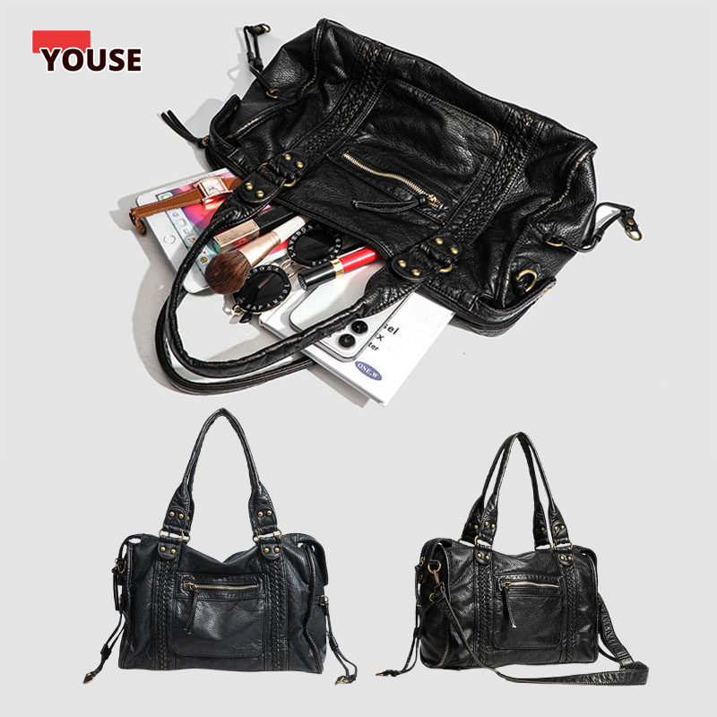 Leather Work Bag Women - Bolso de mano de cuero suave