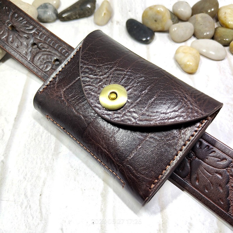 Leatherwork Wallet - Blongk-Mini riñonera de cuero genuino para