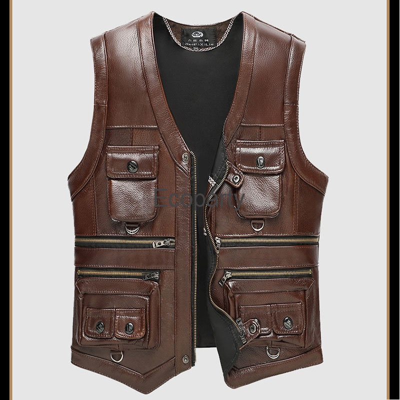 Leather Work Vest - Chaleco de cuero con cremallera para