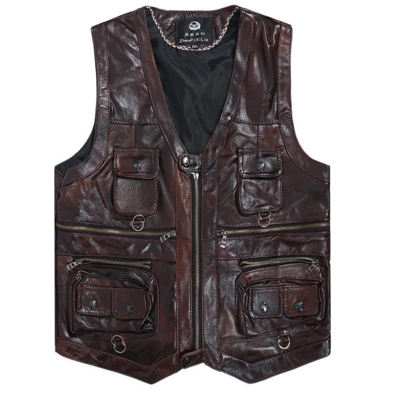 Chaleco de cuero genuino de va - Leather Work Vest reseña y precio