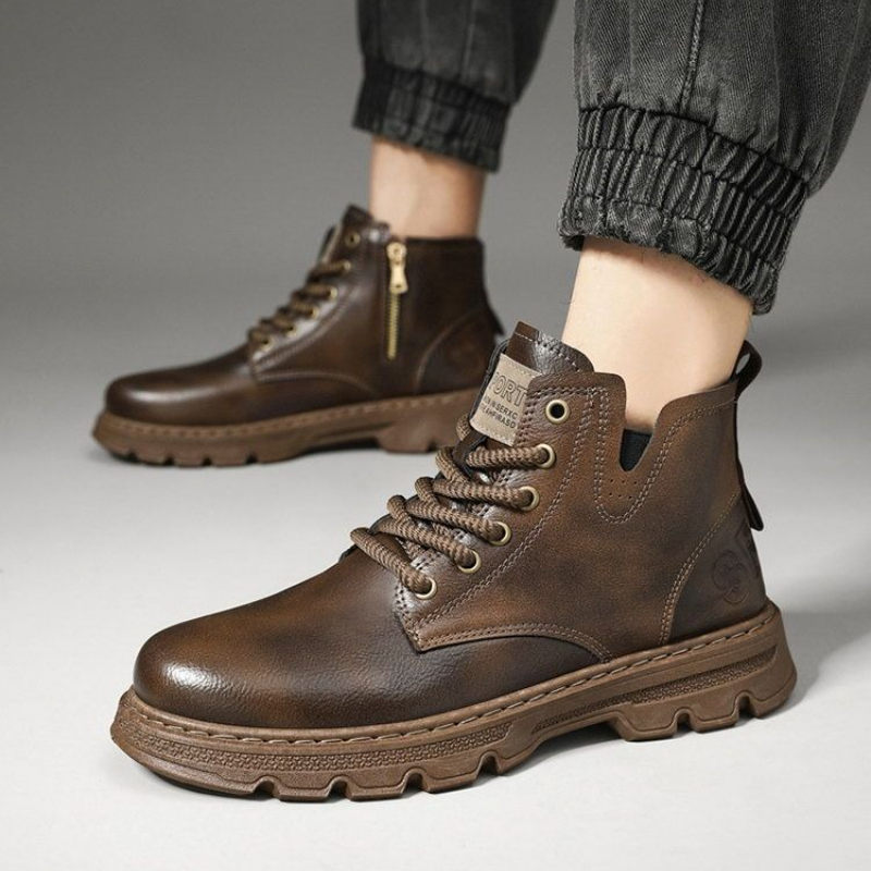 ​ Botas altas de cuero con cre - Vintage Leatherwork reseña y precio